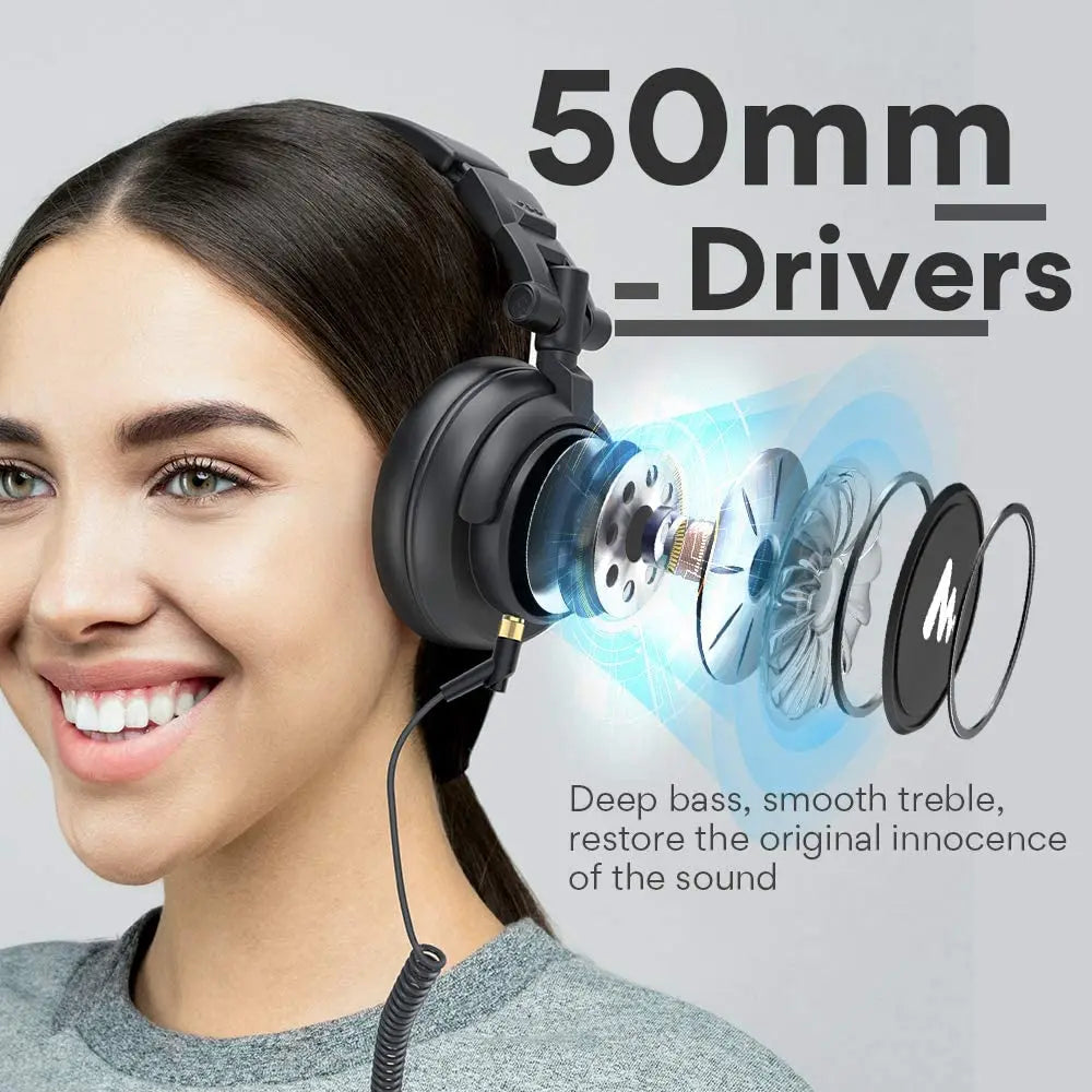 Maono MH601 Professional Studio Monitor Headphones with Detachable Plug & Cable and 50mm Driver for DJ,Studio,Sound Card