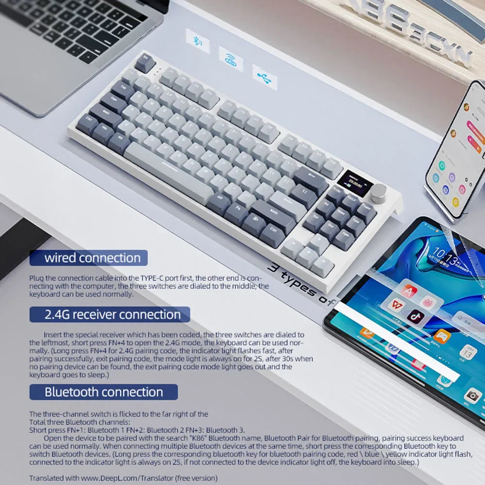 Attack Shark K86 Wireless Mechanical Keyboard,RGB TFT Screen ,Hot Swap, Metal Knob,Tri-mode Connectivity,macro Gaming Keyboar