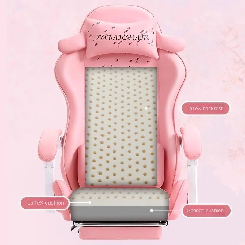 New Style Gaming Chair Cute Pink Girl Computer Office Chair Bedroom Home Office Leisure Lifting and Rotating Reclining Seat
