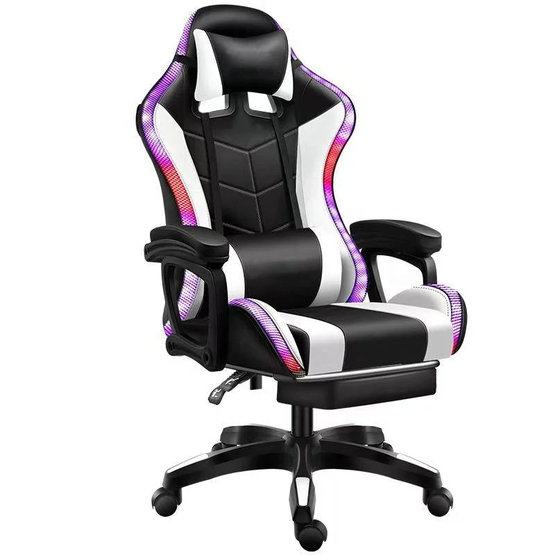 Colorful Reclining Gamer Chair Rgb Massage Gaming Chair With Lights and Speakers PU Leather Predator Racing Chair With Footrest