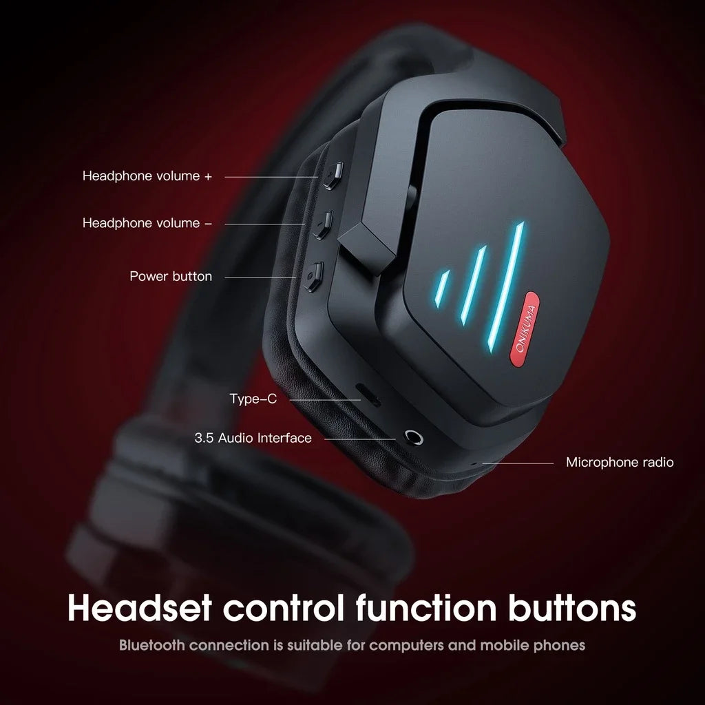 ONIKUMA B60 Bluetooth Gaming Headset Gaming Headset Gaming Headset 40mm speaker Support Aux 3.5mm cable