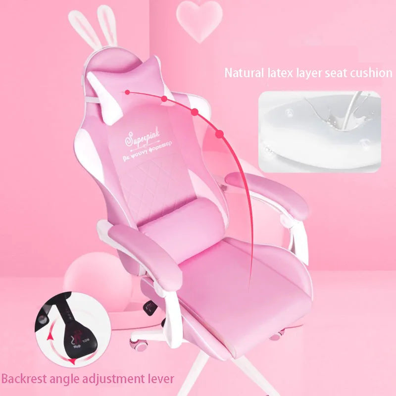 Pink Girl Heart Game Chair Live Broadcast Home Lift Computer Competitive Swivel Chair Fashion Comfortable Boss Office Back Seat