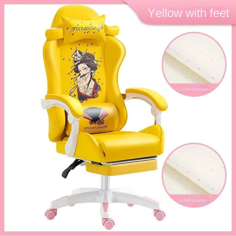 New Style Gaming Chair Cute Pink Girl Computer Office Chair Bedroom Home Office Leisure Lifting and Rotating Reclining Seat