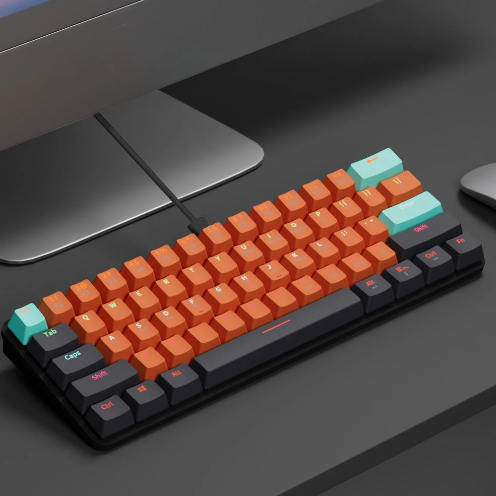 MUCAI MKA610 USB Mini Mechanical Gaming Wired Keyboard Red Switch 61 Key Gamer for Computer PC Laptop Detachable Cable