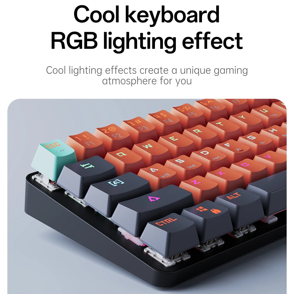 MUCAI MKA610 USB Mini Mechanical Gaming Wired Keyboard Red Switch 61 Key Gamer for Computer PC Laptop Detachable Cable