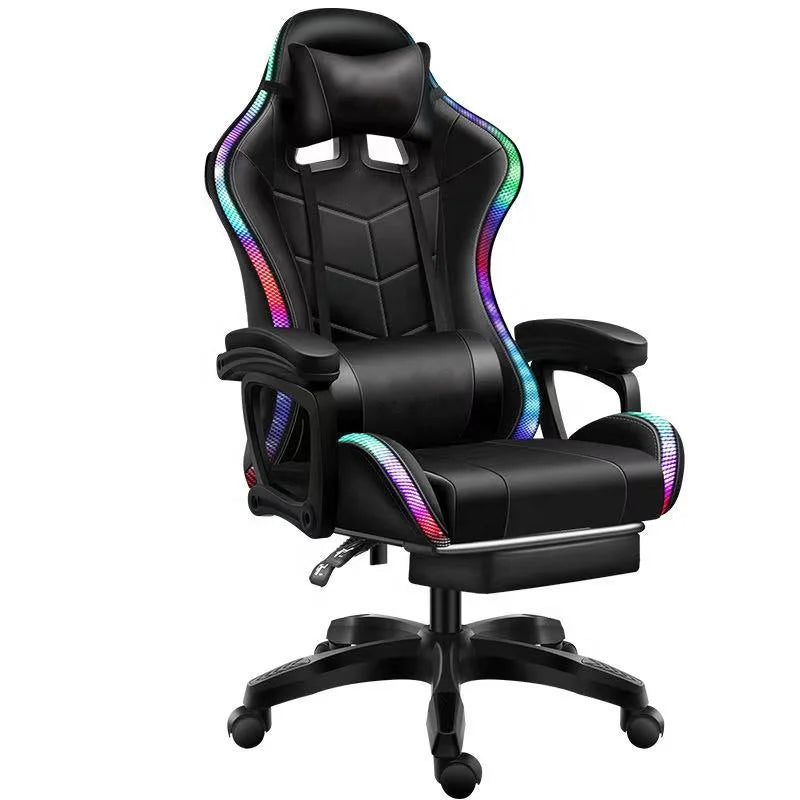 Colorful Reclining Gamer Chair Rgb Massage Gaming Chair With Lights and Speakers PU Leather Predator Racing Chair With Footrest