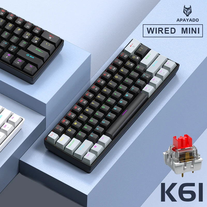 K61 61-keys Wired Mechanical Keyboard,Type-C Interface,Desktop Computers, Laptops