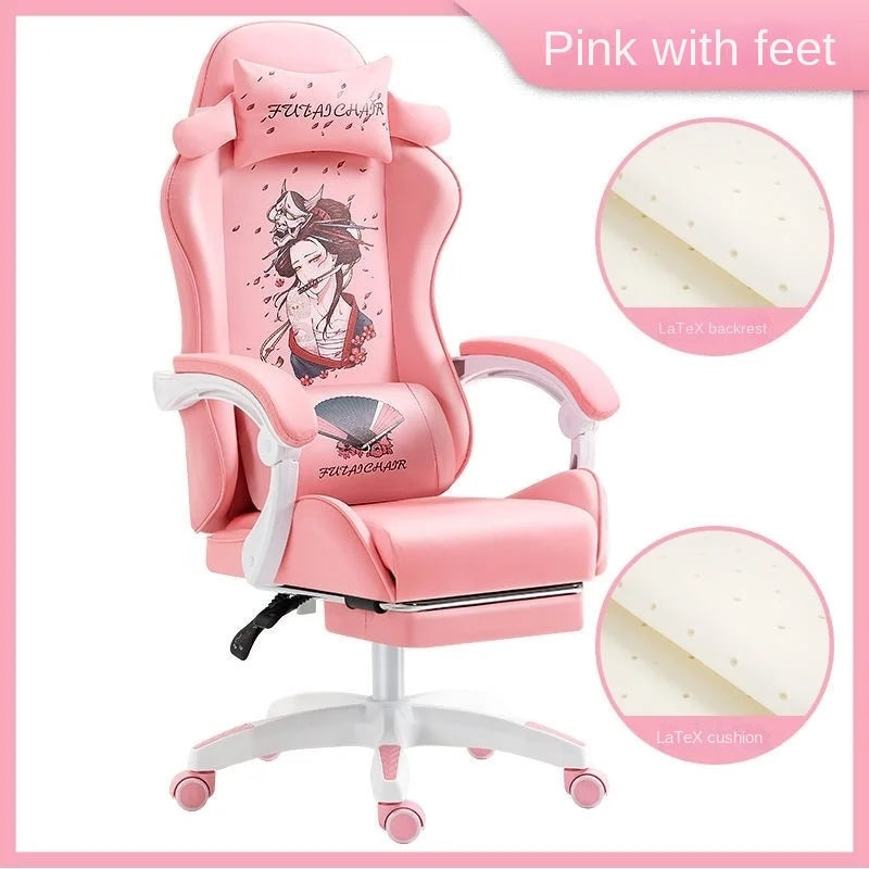New Style Gaming Chair Cute Pink Girl Computer Office Chair Bedroom Home Office Leisure Lifting and Rotating Reclining Seat