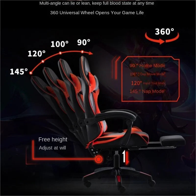 Gaming Chair For Video Game Or Office With Lumbar And Cervical Cushion Ergonomic Adjustable In Height And Reclining Adjustable