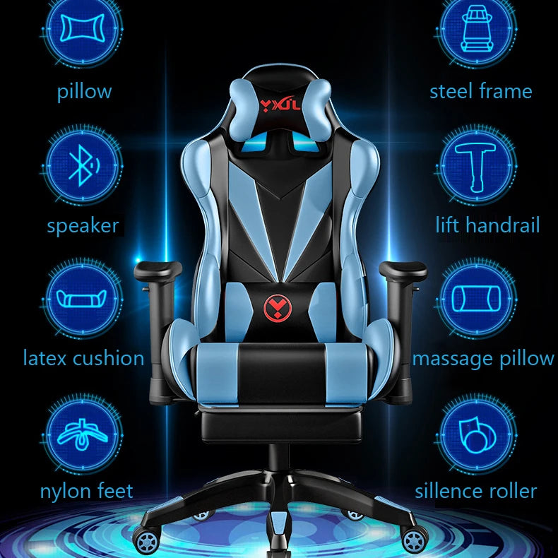 Height Adjustable Gas Lifting Speaker Silla Gamer Computer Chair Pu Leather Gaming Chair with Footrest and Massage