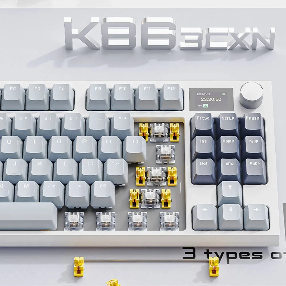 Attack Shark K86 Wireless Mechanical Keyboard,RGB TFT Screen ,Hot Swap, Metal Knob,Tri-mode Connectivity,macro Gaming Keyboar