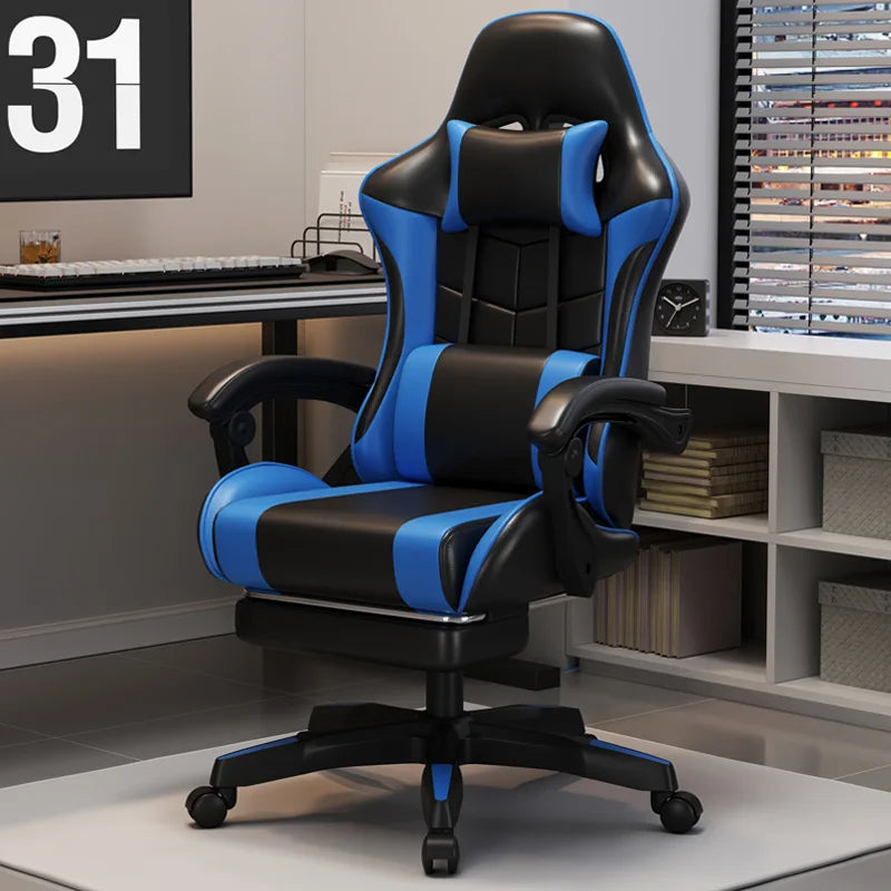 Gaming Chair For Video Game Or Office With Lumbar And Cervical Cushion Ergonomic Adjustable In Height And Reclining Adjustable