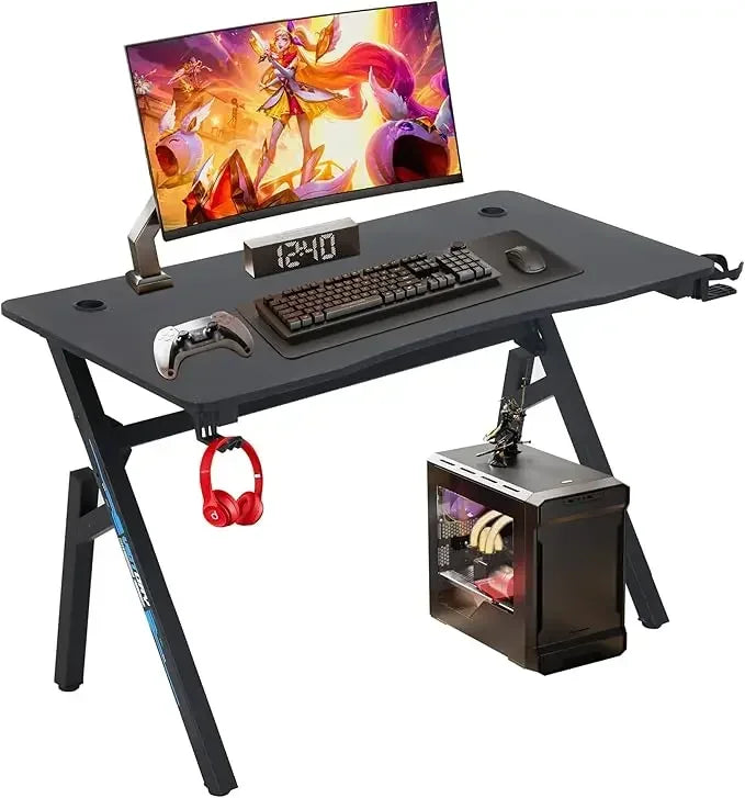 47 Inch Home Office Desk Extra Large Modern Ergonomic PC Carbon Fiber Table Gamer Workstation with Cup Holder Headphone Hook