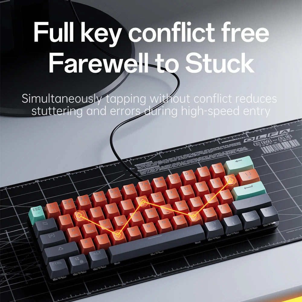 MUCAI MKA610 USB Mini Mechanical Gaming Wired Keyboard Red Switch 61 Key Gamer for Computer PC Laptop Detachable Cable