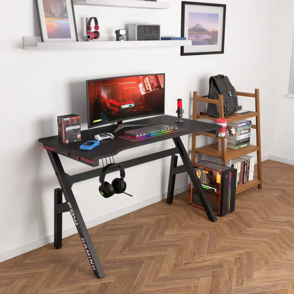 47 Inch Home Office Desk Extra Large Modern Ergonomic PC Carbon Fiber Table Gamer Workstation with Cup Holder Headphone Hook