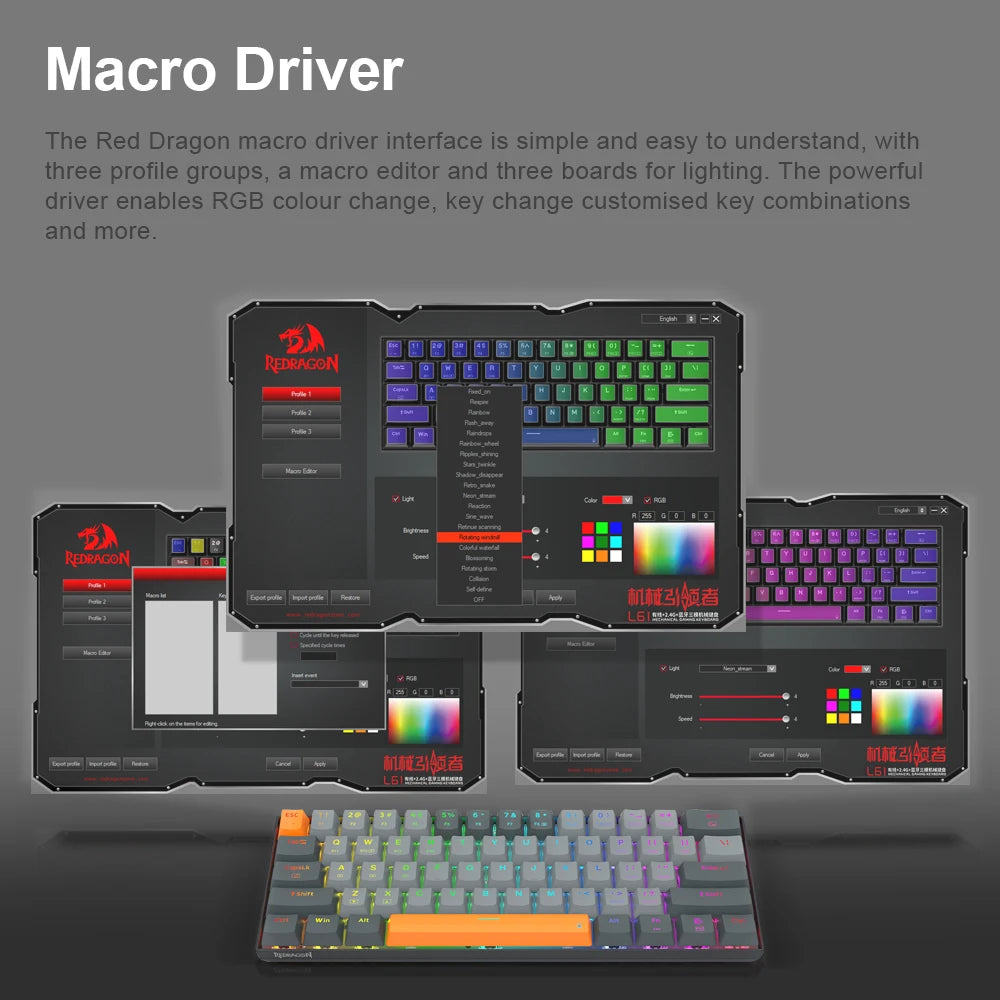 REDRAGON L61 RGB USB Mechanical Gaming Keyboard Support Bluetooth 5.0 wireless 2.4G 1.2X bigger keycap for big hand user Compute