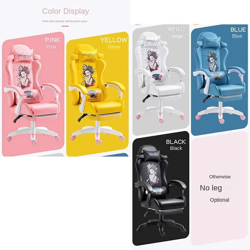 New Style Gaming Chair Cute Pink Girl Computer Office Chair Bedroom Home Office Leisure Lifting and Rotating Reclining Seat