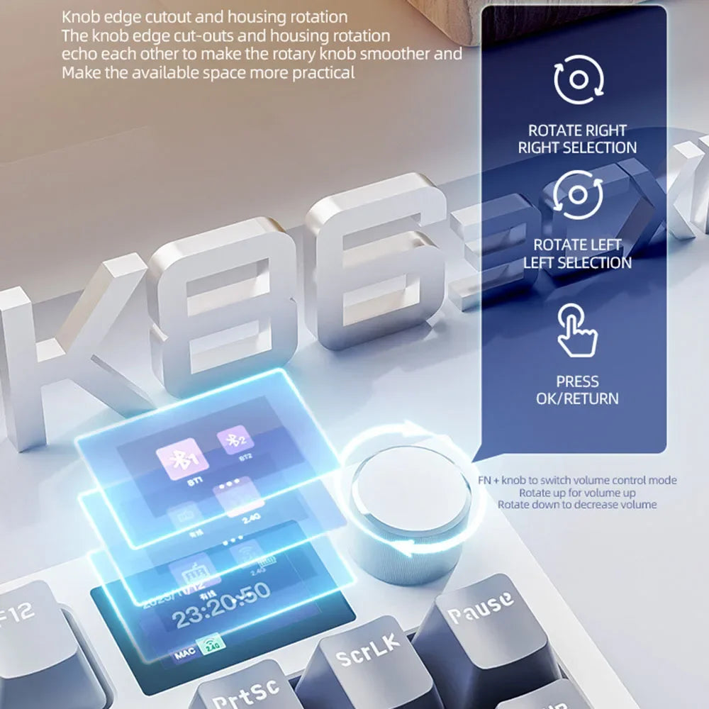 Attack Shark K86 Wireless Mechanical Keyboard,RGB TFT Screen ,Hot Swap, Metal Knob,Tri-mode Connectivity,macro Gaming Keyboar