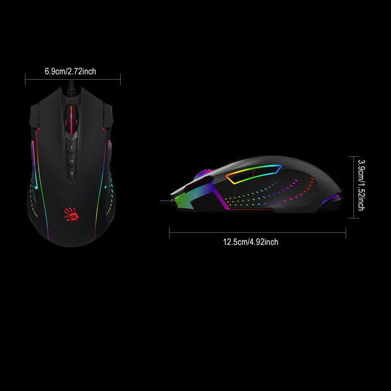 Bloody J90s Gaming Mouse, BC3332-S Gaming Engine, 8000 CPI, Acceleration 25 g, Metal X'Glide Armor Boot