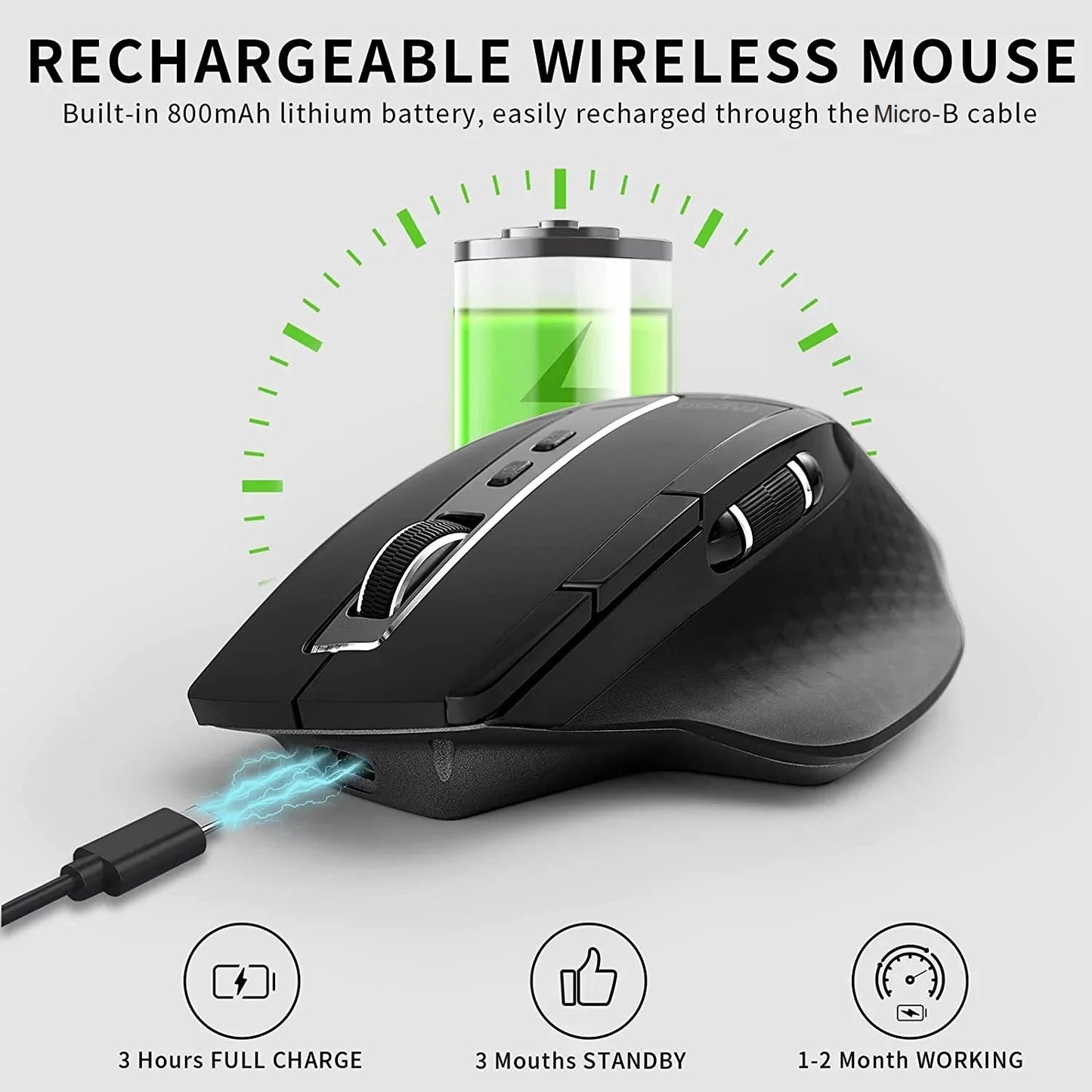 Rapoo MT750L/MT750S Multi-mode Rechargeable Wireless Mouse Ergonomic 3200 DPI Bluetooth Mouse Easy-Switch Up to 4 Devices