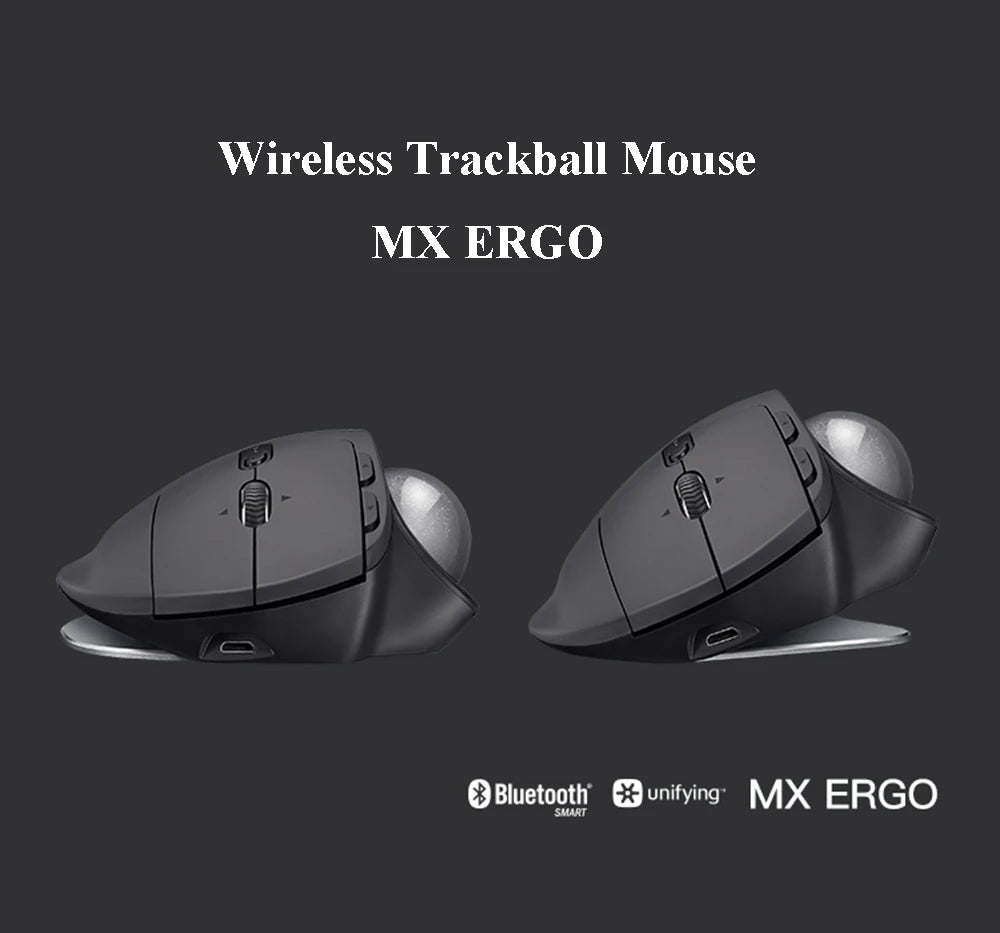 Logitech MX Ergo S Wireless Trackball Mouse Adjustable Ergonomic Design Rechargeable Bluetooth Mouse for Office Drawing Laptop