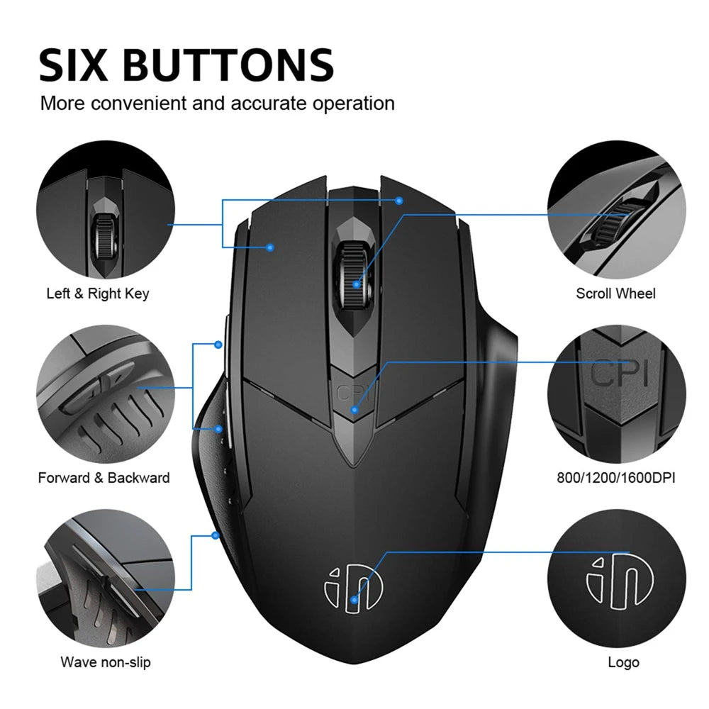 Bluetooth Compatible Mouse Rechargeable 2.4G INPHIC Wireless Mouse Office Mute Support PC Laptop Tablet Smartphone Universal