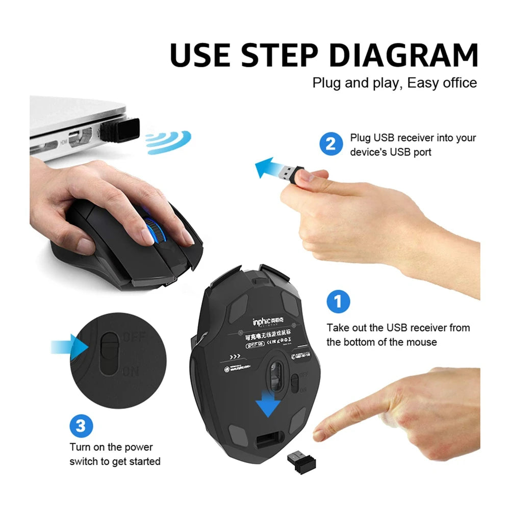 Bluetooth Compatible Mouse Rechargeable 2.4G INPHIC Wireless Mouse Office Mute Support PC Laptop Tablet Smartphone Universal