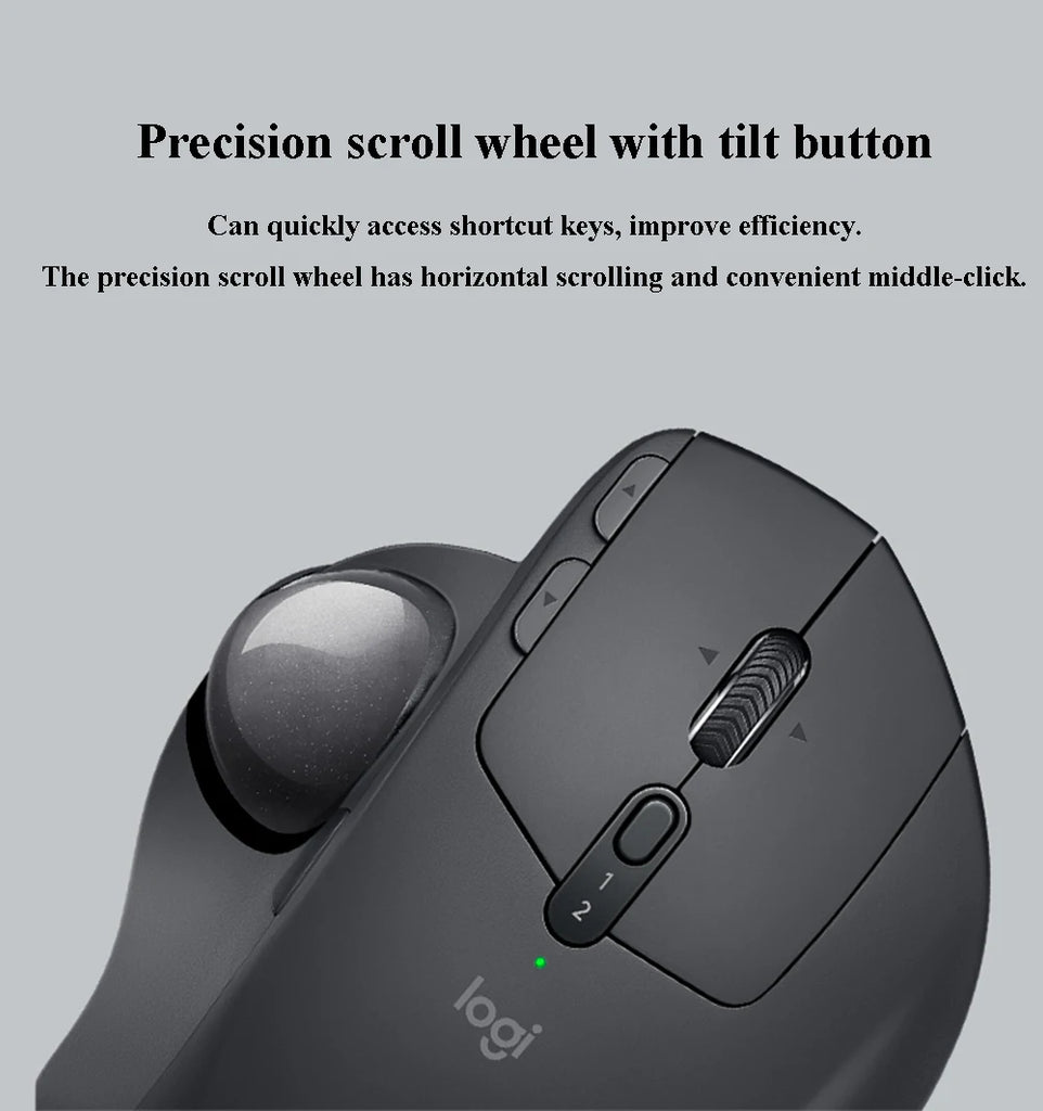 Logitech MX Ergo S Wireless Trackball Mouse Adjustable Ergonomic Design Rechargeable Bluetooth Mouse for Office Drawing Laptop