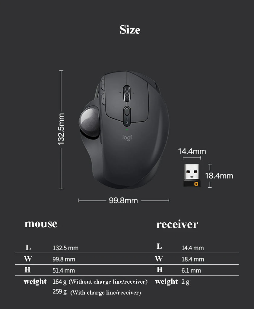 Logitech MX Ergo S Wireless Trackball Mouse Adjustable Ergonomic Design Rechargeable Bluetooth Mouse for Office Drawing Laptop
