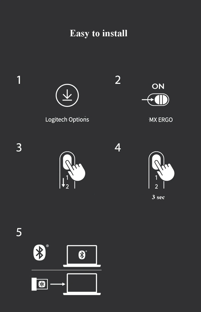 Logitech MX Ergo S Wireless Trackball Mouse Adjustable Ergonomic Design Rechargeable Bluetooth Mouse for Office Drawing Laptop