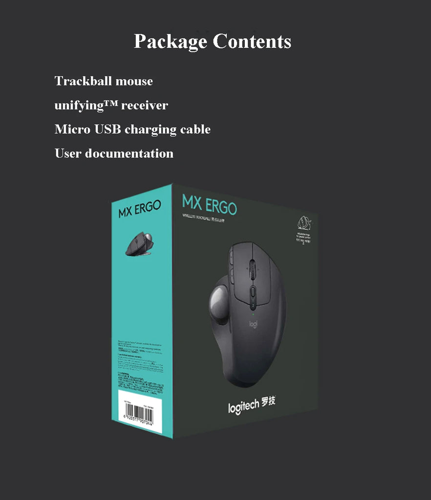 Logitech MX Ergo S Wireless Trackball Mouse Adjustable Ergonomic Design Rechargeable Bluetooth Mouse for Office Drawing Laptop