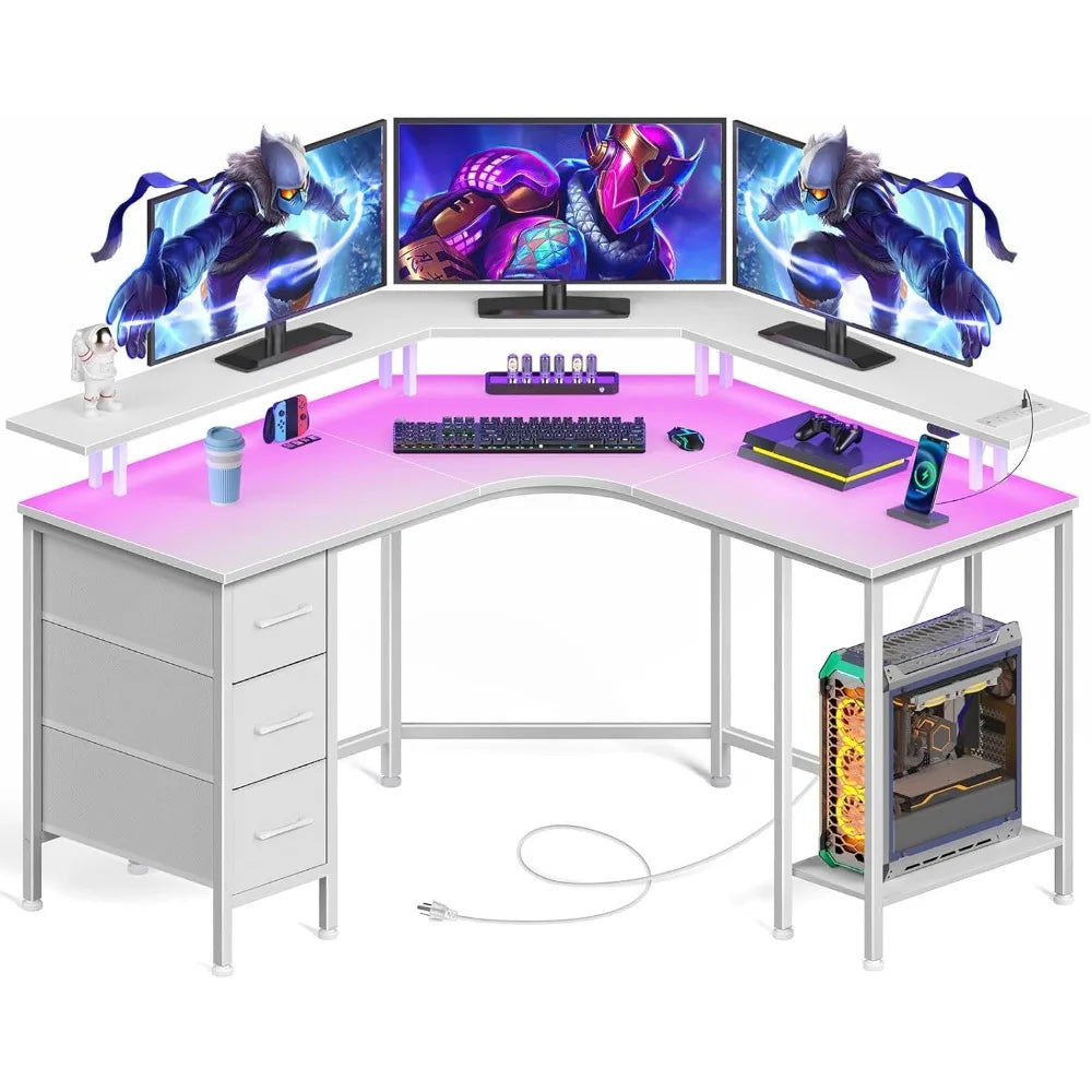 Computer Desk, Reversible Gaming Desk with Storage Shelves, Corner Desk with Monitor Stand