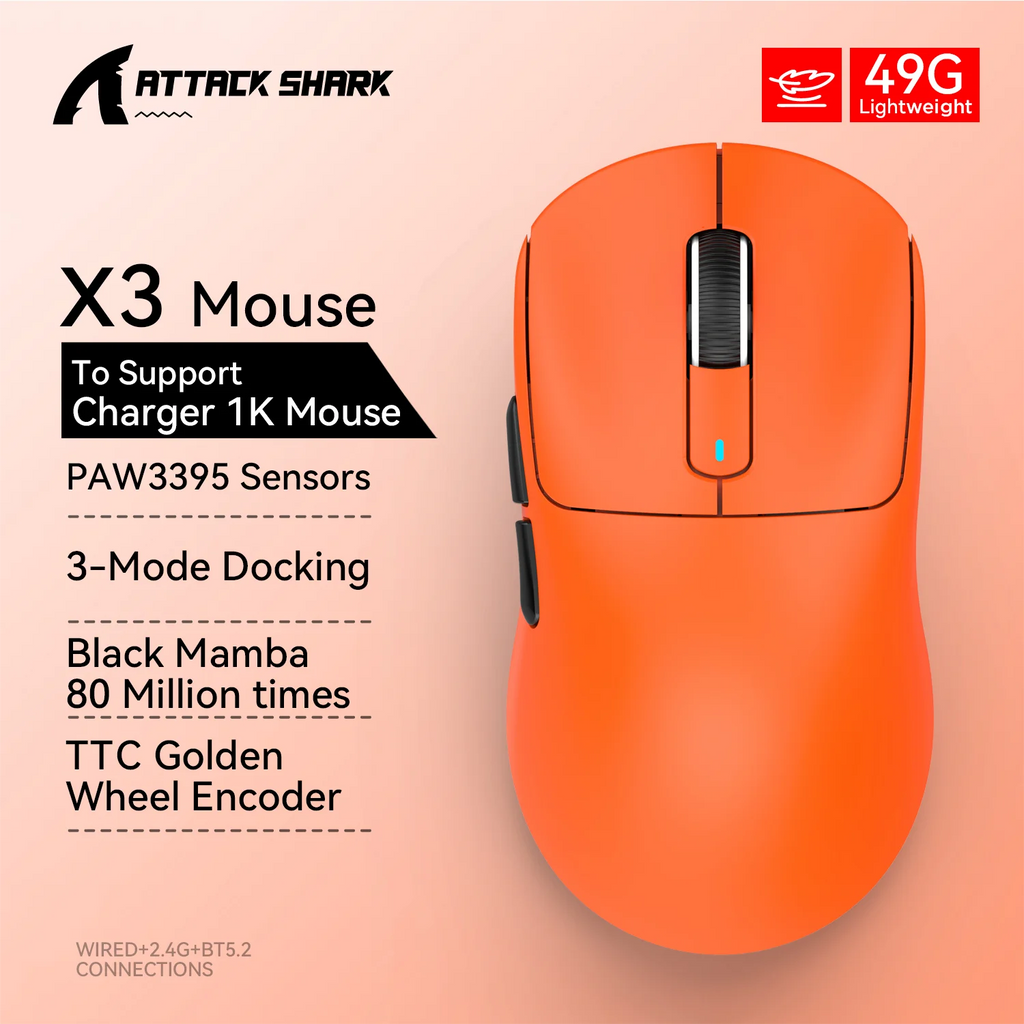 Attack Shark X3 Wireless Mouse,PixArt PAW3395 26K DPI  1K/4K Lightweight Mouse ,Tri-Mode Macro Gaming Mouse,Laptop/win/mac
