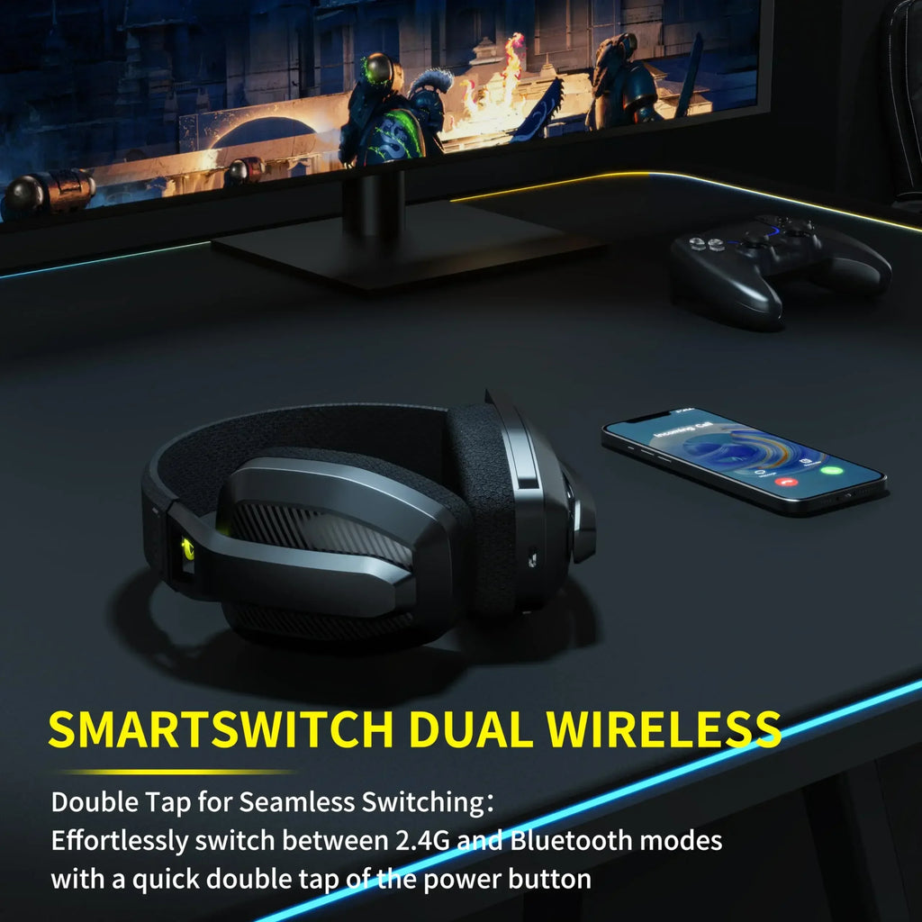 BINNUNE BW06 2.4GHz Bluetooth Gaming Headset with Mic for PS5 PS4 PC Mac Playstation Wireless Gaming headphone with Microphone