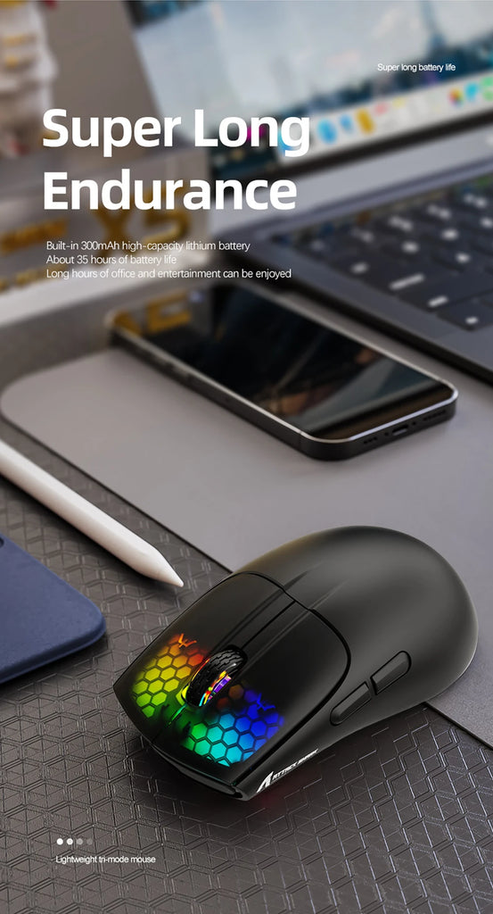 X5 Wireless Gaming Mouse with 3 Modes BT/2.4Ghz/USB-C PAW3212 Optical Sensor,Rechargeable Battery RGB Mice for PC Tablet Desktop