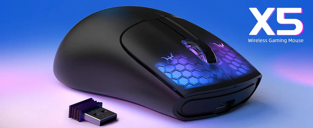 X5 Wireless Gaming Mouse with 3 Modes BT/2.4Ghz/USB-C PAW3212 Optical Sensor,Rechargeable Battery RGB Mice for PC Tablet Desktop