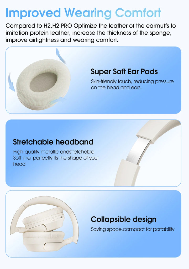QCY H2 Pro Wireless Headphones Bluetooth 5.3 Earphone HIFI 3D Stereo Headset BASS Mode Gaming Earbuds Over the Ear Headphone 70H