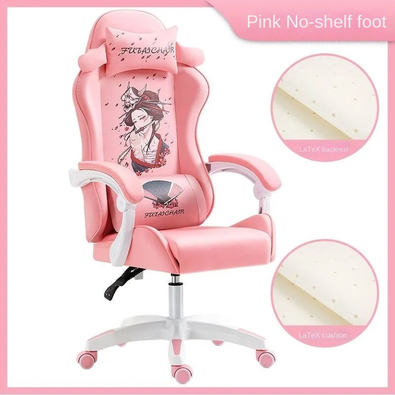 New Style Gaming Chair Cute Pink Girl Computer Office Chair Bedroom Home Office Leisure Lifting and Rotating Reclining Seat