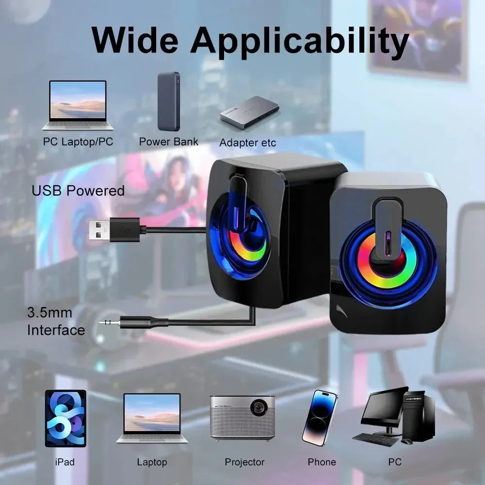 Home Camping Computer Speakers PC Sound Box HIFI Stereo Microphone USB Wired Caixa De Som with LED Light For Desktop Computer