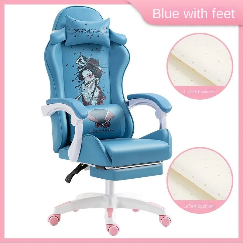 New Style Gaming Chair Cute Pink Girl Computer Office Chair Bedroom Home Office Leisure Lifting and Rotating Reclining Seat