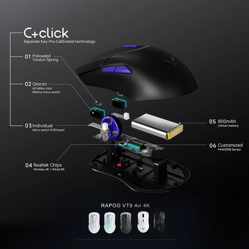 Rapoo VT9PRO/VT9Air 4K Wireless Gaming Mouse Superlight 26000DPI 4KHz Polling Rate 0.25ms Response Time 180H BatteryLife PAW3398