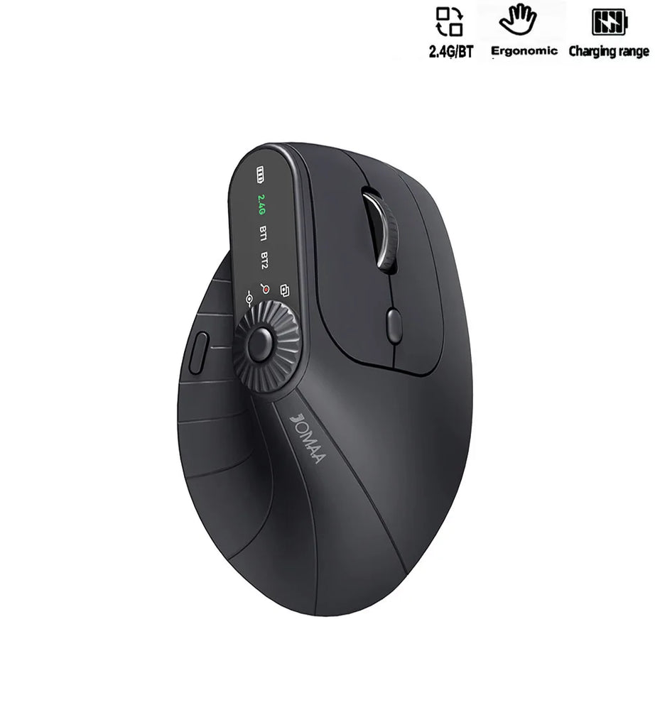 Ergonomic Vertical Wireless Mouse With Function Adjustment Knob Bluetooth 2.4G Dual Mode Wireless Rechargeable Mouse for Desktop