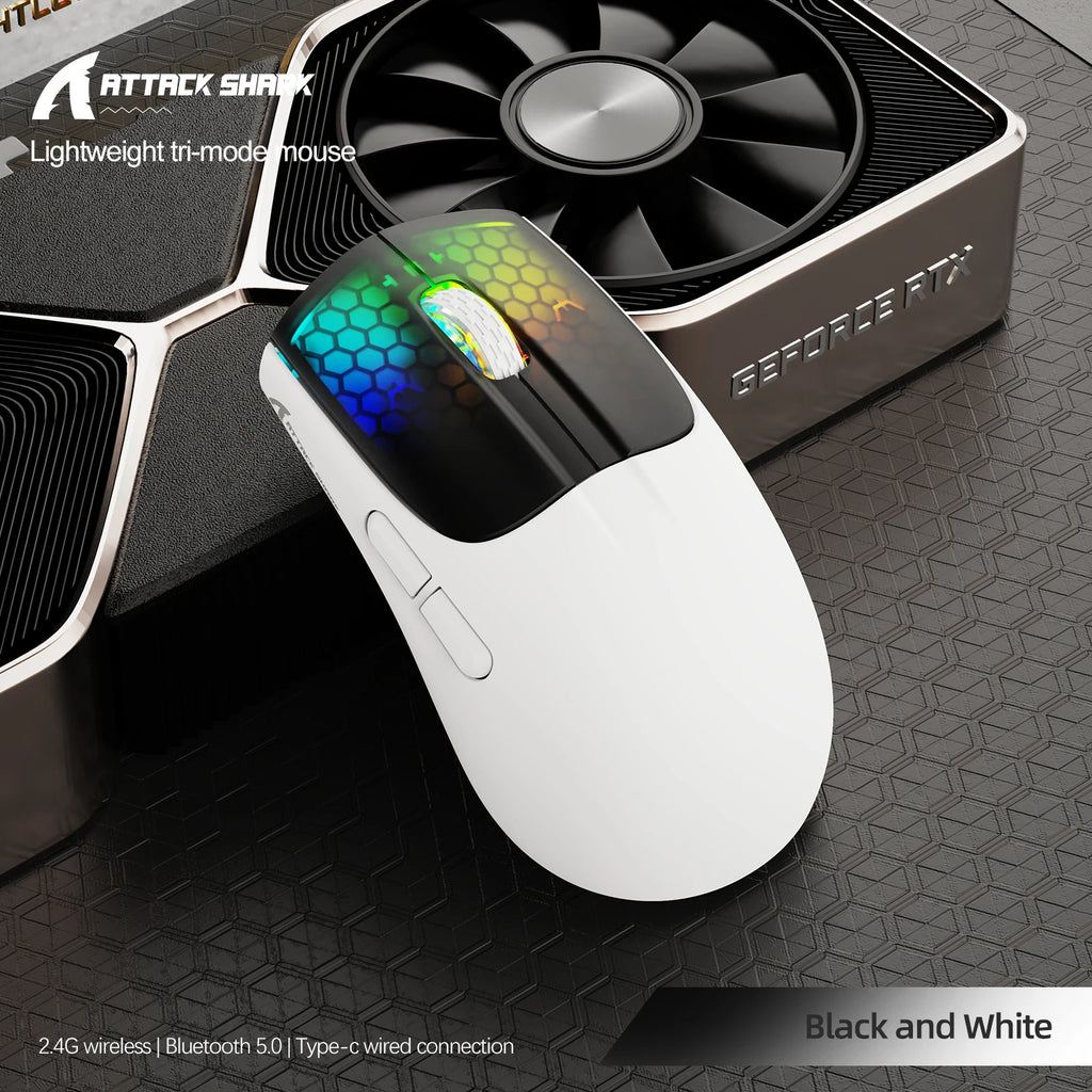 Attack Shark X5 Wireless Mouse Bluetooth Tri-Mode PAW3212 Sensor 4000DPI Optical RGB Mouse for PC Laptop Office Gaming
