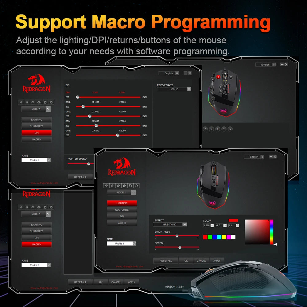 REDRAGON SNIPER M801 USB RGB Wired Gaming Mouse PAW3327 9 buttons programmable 12400DPI game Optical mice for PC Laptop Computer