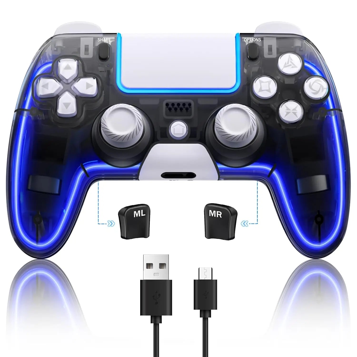 Saitake Controllers for PS4,Custom PS4 Remote with Hall 3D Joystick, RGB Wireless Game Controllers for Playstation 4