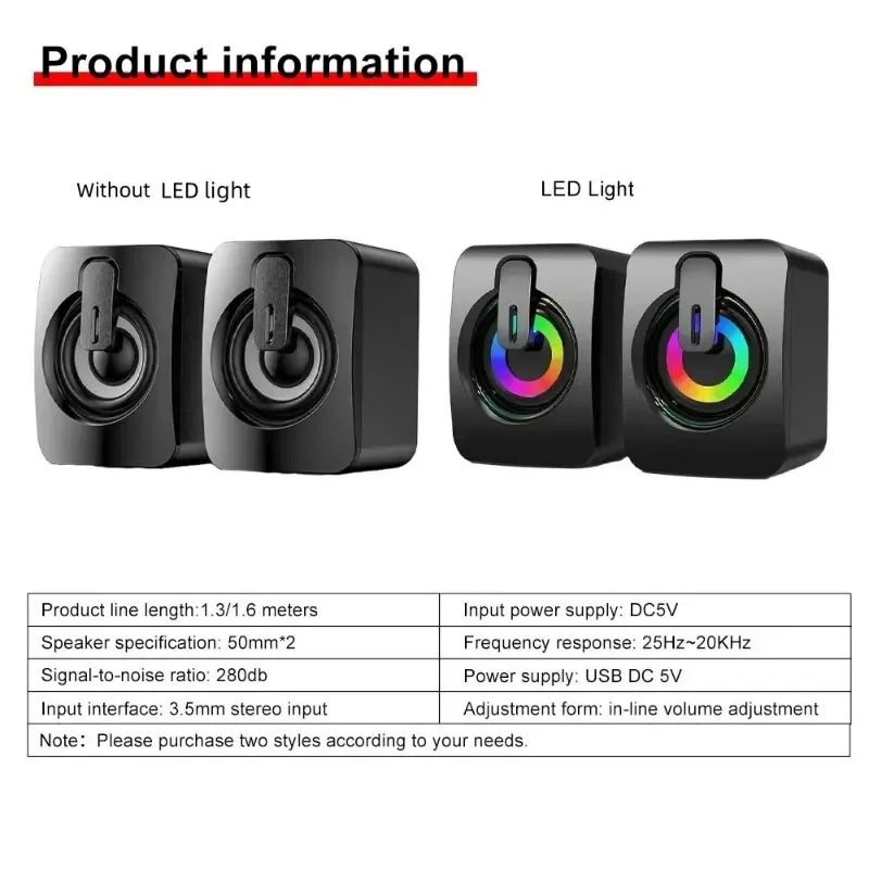 Home Camping Computer Speakers PC Sound Box HIFI Stereo Microphone USB Wired Caixa De Som with LED Light For Desktop Computer