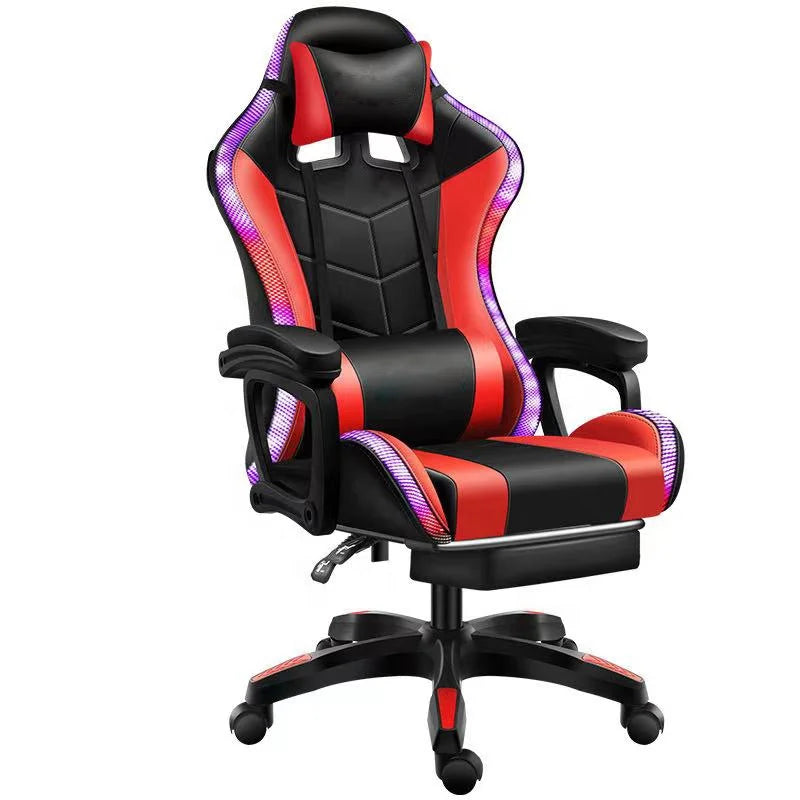 Colorful Reclining Gamer Chair Rgb Massage Gaming Chair With Lights and Speakers PU Leather Predator Racing Chair With Footrest