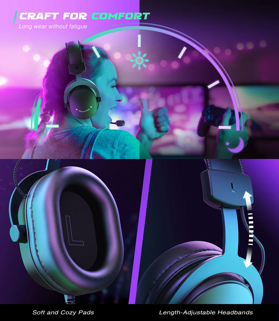 FIFINE Headset,3.5 mm jack&USB Headphone with 7.1 Surround Sound/volum contral/Mute switch for PC/MAC/PS4/PS5 Mixer-H9
