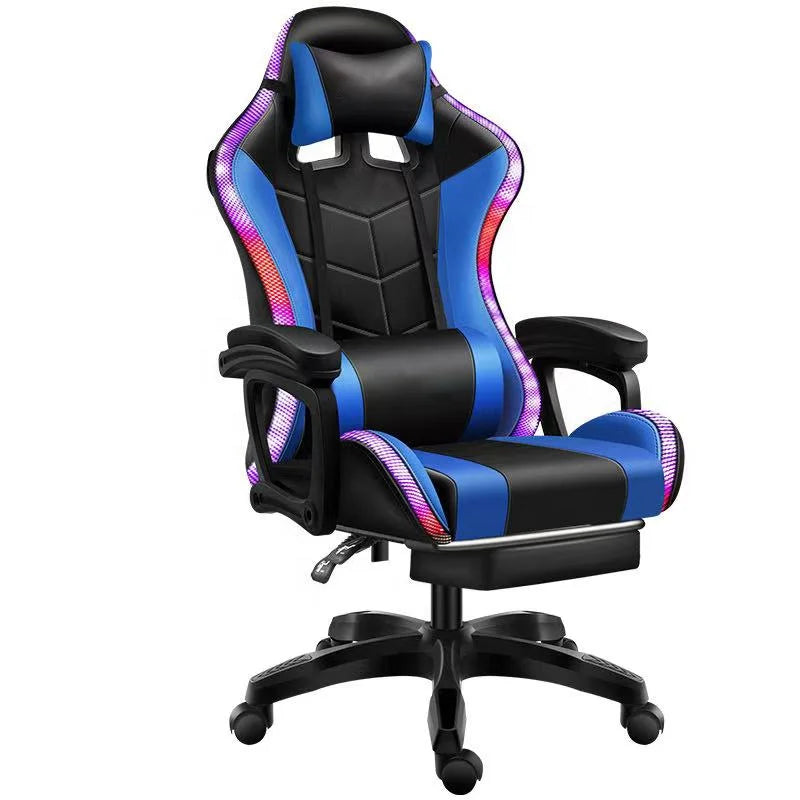 Colorful Reclining Gamer Chair Rgb Massage Gaming Chair With Lights and Speakers PU Leather Predator Racing Chair With Footrest