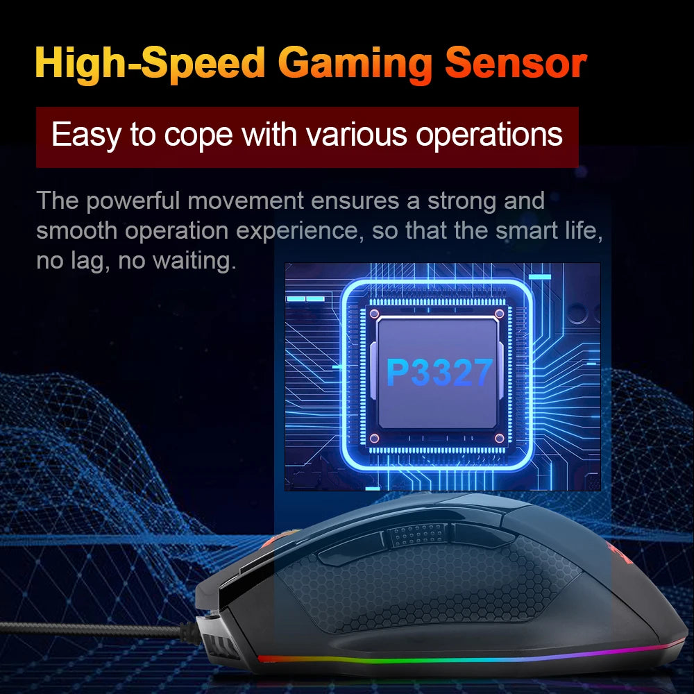 REDRAGON SNIPER M801 USB RGB Wired Gaming Mouse PAW3327 9 buttons programmable 12400DPI game Optical mice for PC Laptop Computer